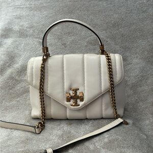Tory Burch Cream Quilted Shoulder Bag with Gold Accents
